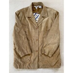 Two Twenty Blair Womens Leather Jacket XL Tan Suede Button Front Blazer Vintage